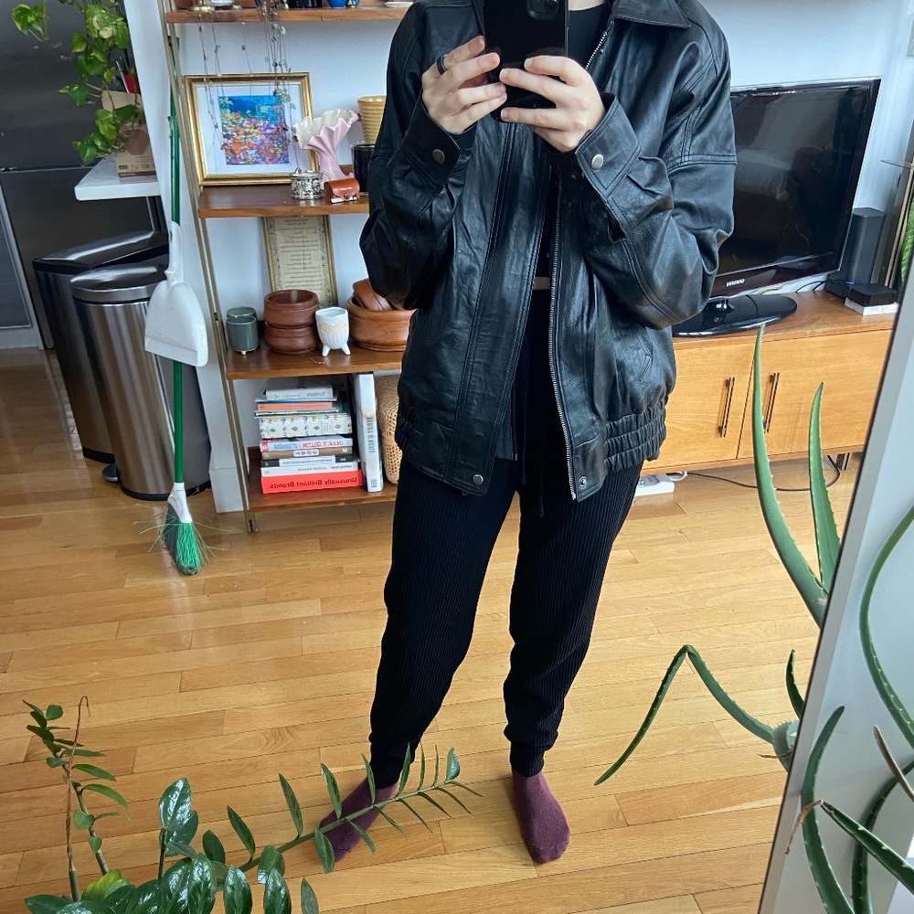 Oversized Leather Bomber Jacket - Never Worn